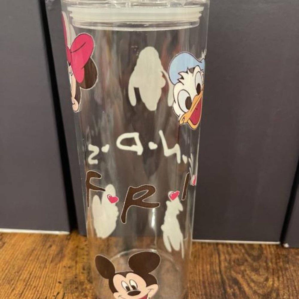 DOUBLE LID F.R.I.E.N.D.S DISNEY THEME TALL GLASS TUMBLER 20oz